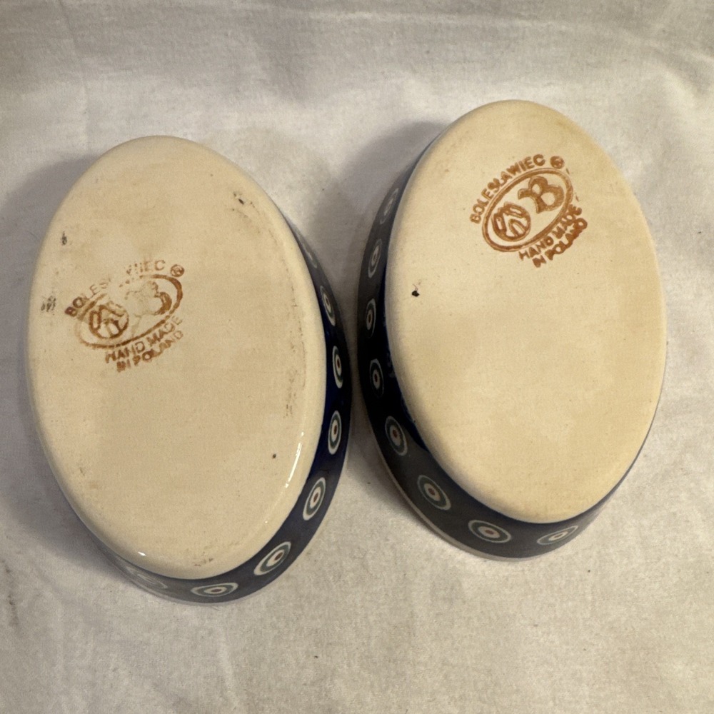 SET of 2 Boleslawiec Polish Pottery Dish Peacock Circle Oval Au Gratin Baking - Picture 5 of 5
